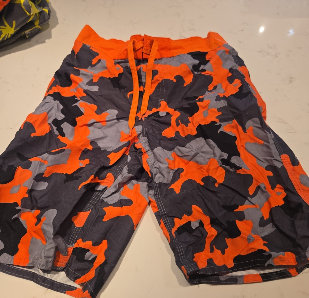 Orange & Gray Camo Swim Trunks